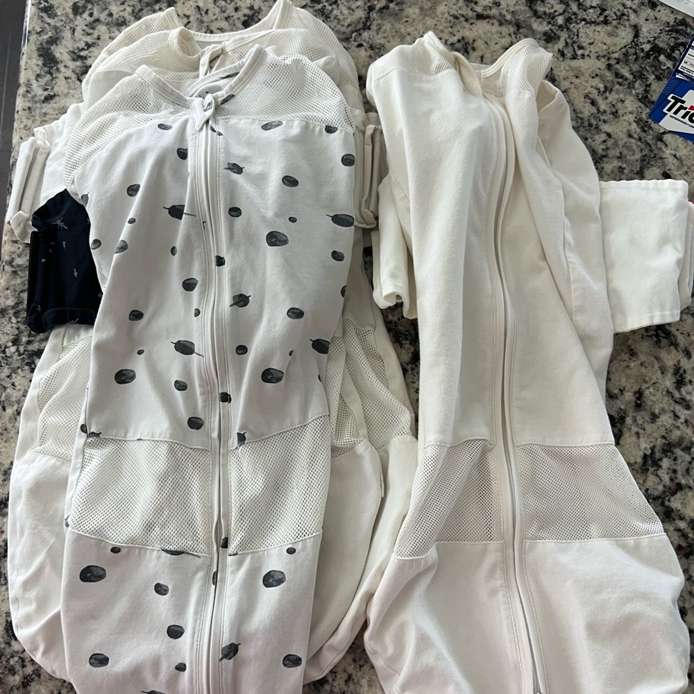 Four SNOO sleep sacks 3 M 1 L White space  and Polka Dot Baby Sleep Sacks